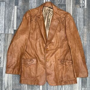 🔥🔥 Vintage 80's STETSON Western Soft Leather Embroidered Blazer‎ Jacket 46L